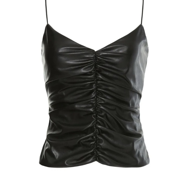 7 For All Mankind Tops - 7 For All Mankind Black Leather Ruched Cami